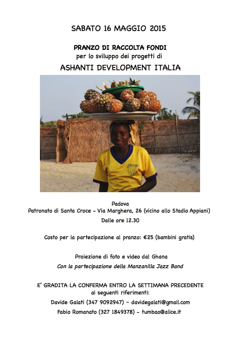 Pranzo di raccolta fondi Ashanti Development Italia, Padova 16 maggio 2015