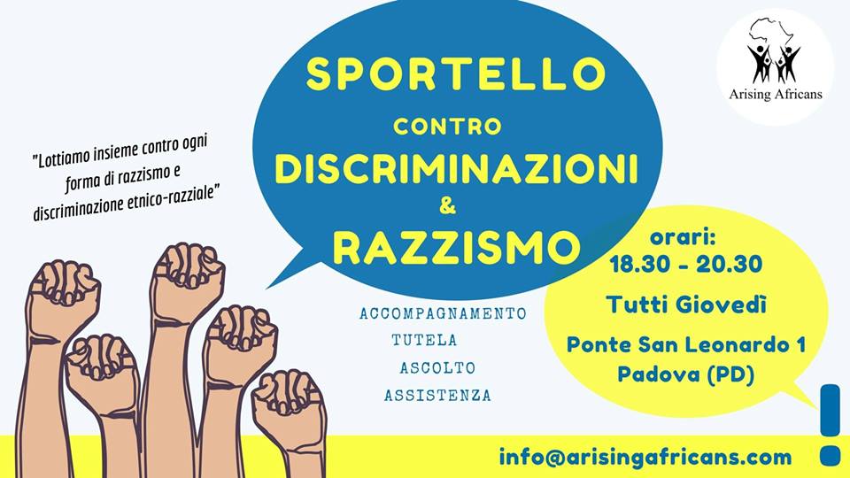 Sportello contro razzismo - Arising Africans - Padova. Foto da pagina Facebook