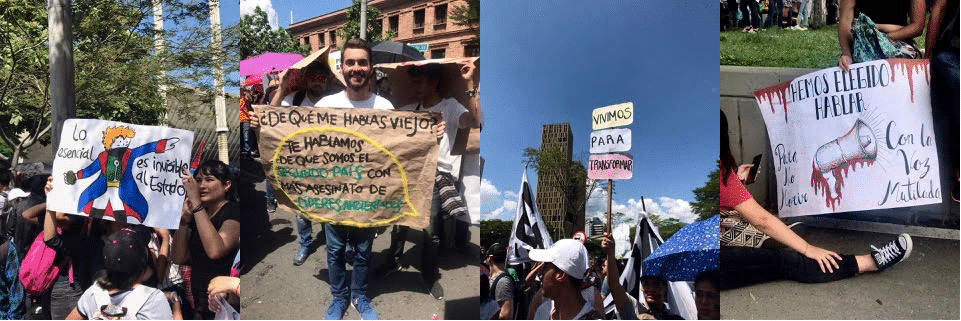 Colombia, collage di foto dallo sciopero nazionale del novembre 2019, proteste contro gli omicidi dei leader sociali. Foto su gentile concessione di Adeilada Henao Warren.