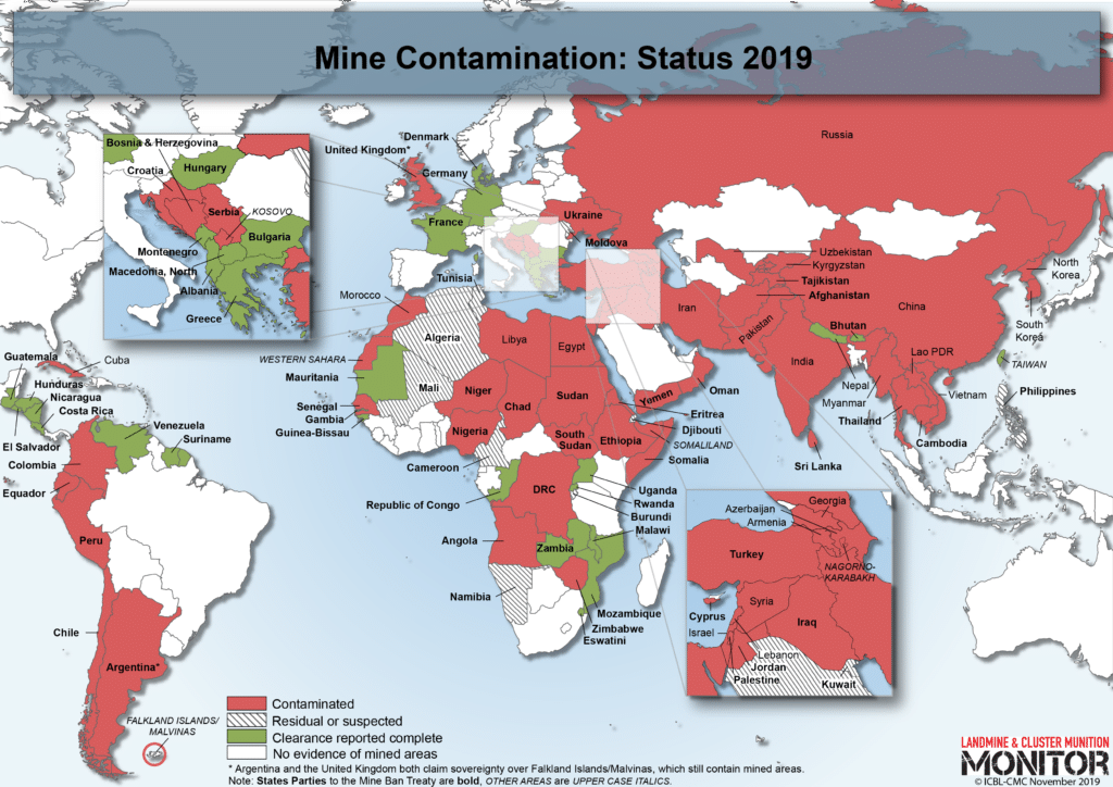Contaminazione di mine nel mondo al 2019