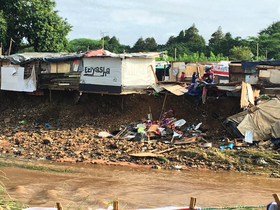 Insediamento abitativo informale a Durban, Sudafrica, dopo una grave inondazione nell'aprile 2019. Catherine Sutherland